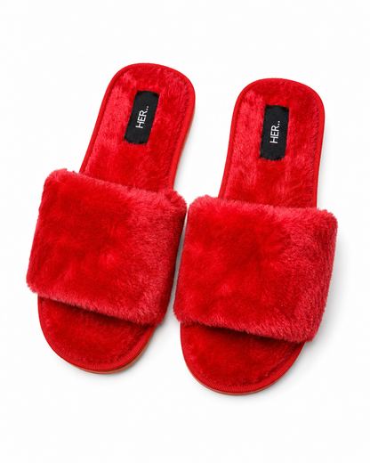 Red Faux Fur Slippers